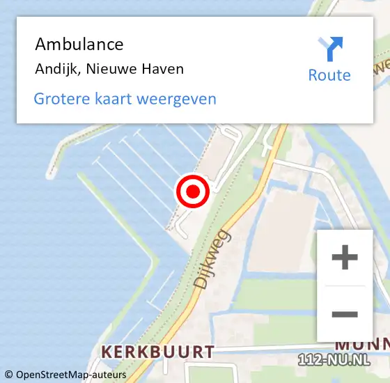 Locatie op kaart van de 112 melding: Ambulance Andijk, Nieuwe Haven op 25 oktober 2024 13:21