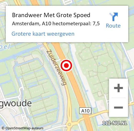 Locatie op kaart van de 112 melding: Brandweer Met Grote Spoed Naar Amsterdam, A10 hectometerpaal: 7,5 op 25 oktober 2024 13:26