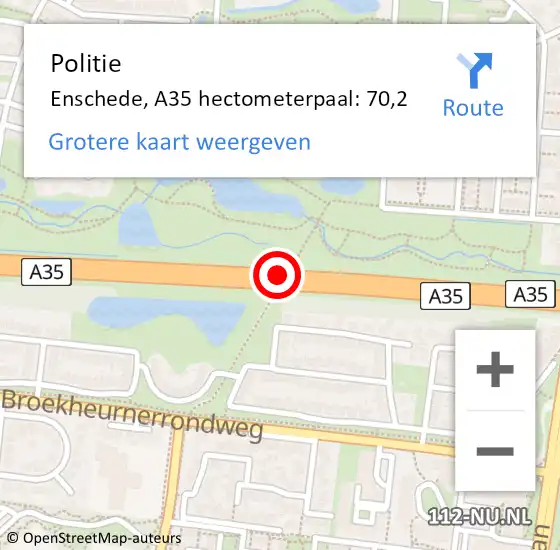 Locatie op kaart van de 112 melding: Politie Enschede, A35 hectometerpaal: 70,2 op 25 oktober 2024 13:27