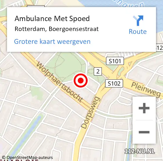 Locatie op kaart van de 112 melding: Ambulance Met Spoed Naar Rotterdam, Boergoensestraat op 25 oktober 2024 13:34