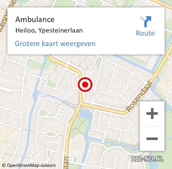 Locatie op kaart van de 112 melding: Ambulance Heiloo, Ypesteinerlaan op 25 oktober 2024 13:46