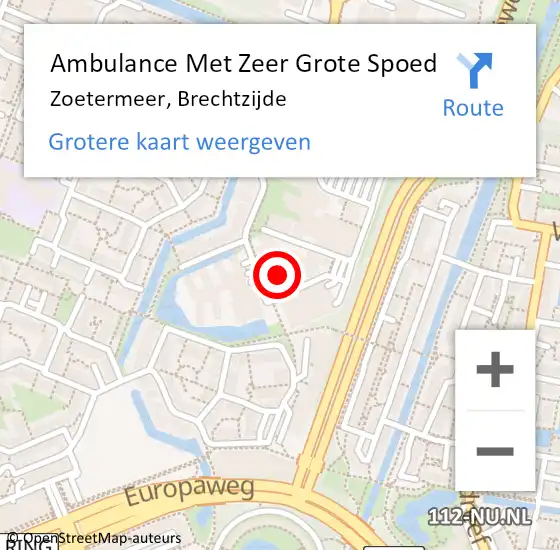 Locatie op kaart van de 112 melding: Ambulance Met Zeer Grote Spoed Naar Zoetermeer, Brechtzijde op 25 oktober 2024 13:56