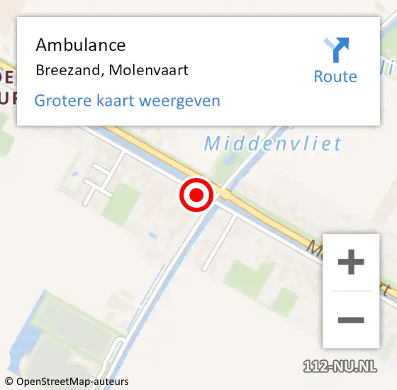 Locatie op kaart van de 112 melding: Ambulance Breezand, Molenvaart op 25 oktober 2024 13:56