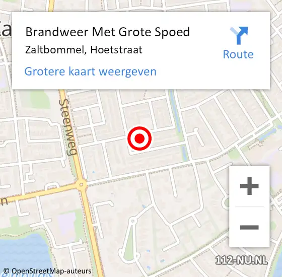 Locatie op kaart van de 112 melding: Brandweer Met Grote Spoed Naar Zaltbommel, Hoetstraat op 25 oktober 2024 13:56