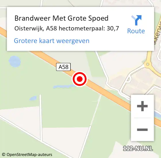 Locatie op kaart van de 112 melding: Brandweer Met Grote Spoed Naar Oisterwijk, A58 hectometerpaal: 30,7 op 25 oktober 2024 13:58