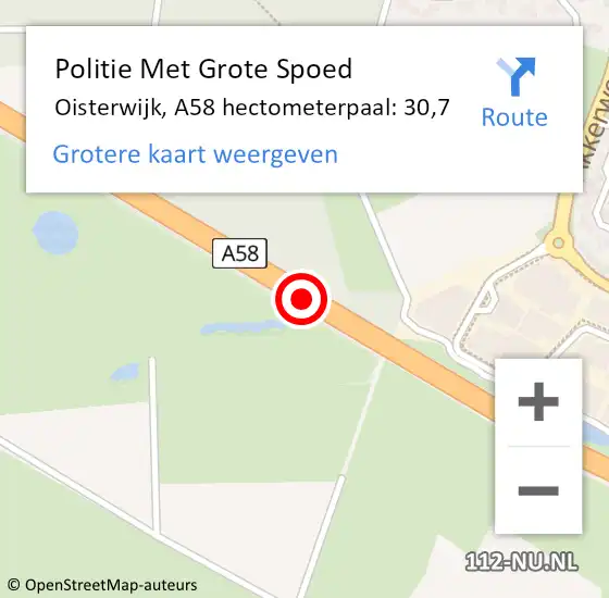 Locatie op kaart van de 112 melding: Politie Met Grote Spoed Naar Oisterwijk, A58 hectometerpaal: 30,7 op 25 oktober 2024 13:59