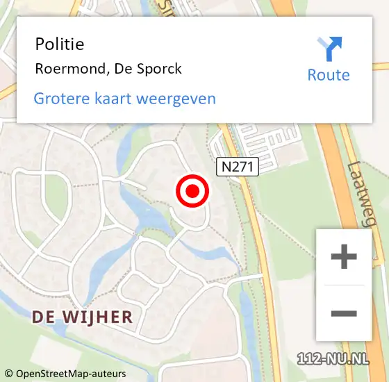 Locatie op kaart van de 112 melding: Politie Roermond, De Sporck op 25 oktober 2024 14:04