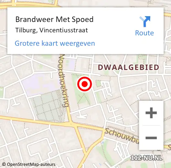 Locatie op kaart van de 112 melding: Brandweer Met Spoed Naar Tilburg, Vincentiusstraat op 25 oktober 2024 14:19