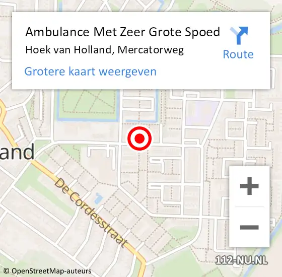 Locatie op kaart van de 112 melding: Ambulance Met Zeer Grote Spoed Naar Hoek van Holland, Mercatorweg op 25 oktober 2024 14:35