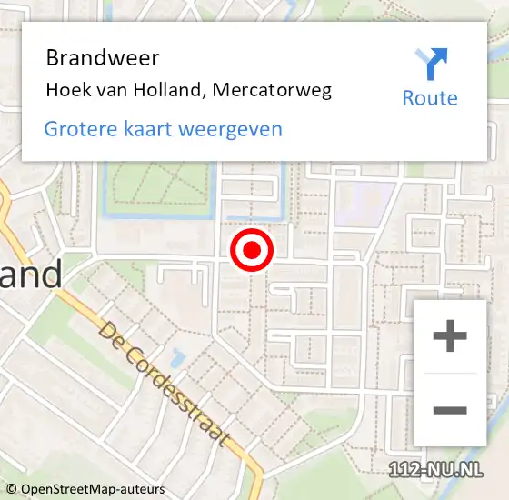 Locatie op kaart van de 112 melding: Brandweer Hoek van Holland, Mercatorweg op 25 oktober 2024 14:39