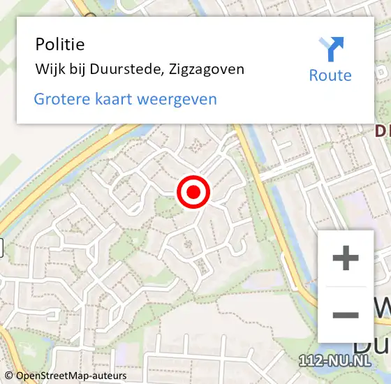 Locatie op kaart van de 112 melding: Politie Wijk bij Duurstede, Zigzagoven op 25 oktober 2024 14:40