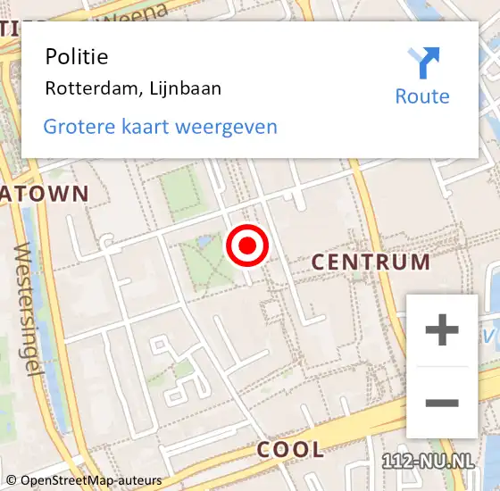 Locatie op kaart van de 112 melding: Politie Rotterdam, Lijnbaan op 25 oktober 2024 14:48