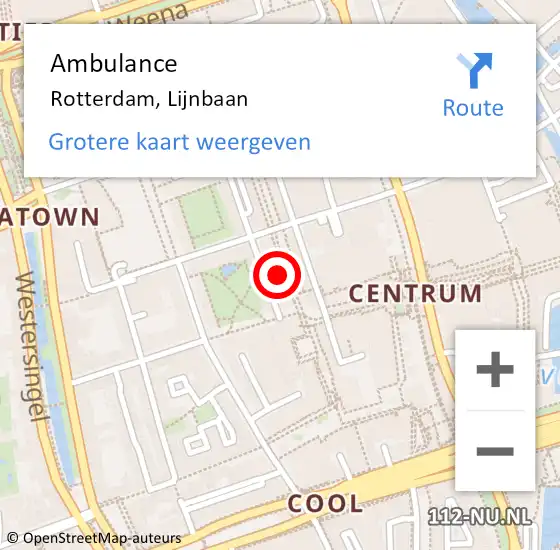 Locatie op kaart van de 112 melding: Ambulance Rotterdam, Lijnbaan op 25 oktober 2024 14:48