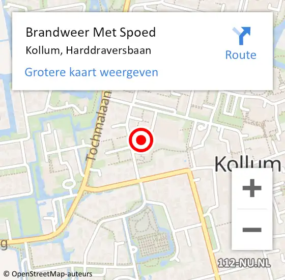 Locatie op kaart van de 112 melding: Brandweer Met Spoed Naar Kollum, Harddraversbaan op 25 oktober 2024 14:50