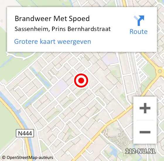 Locatie op kaart van de 112 melding: Brandweer Met Spoed Naar Sassenheim, Prins Bernhardstraat op 25 oktober 2024 14:55