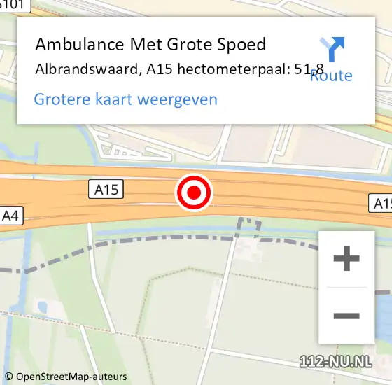 Locatie op kaart van de 112 melding: Ambulance Met Grote Spoed Naar Albrandswaard, A15 hectometerpaal: 51,8 op 25 oktober 2024 15:00