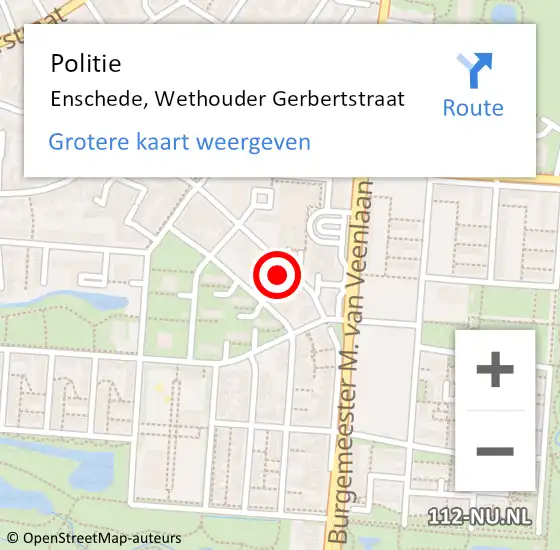 Locatie op kaart van de 112 melding: Politie Enschede, Wethouder Gerbertstraat op 25 oktober 2024 15:04