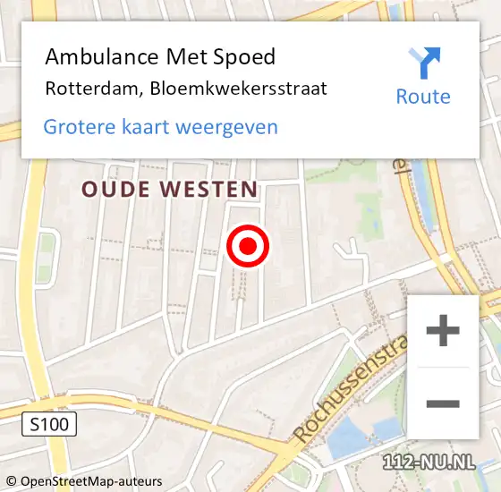 Locatie op kaart van de 112 melding: Ambulance Met Spoed Naar Rotterdam, Bloemkwekersstraat op 25 oktober 2024 15:12