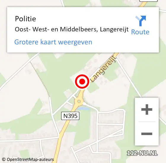 Locatie op kaart van de 112 melding: Politie Middelbeers, Langereijt op 25 oktober 2024 15:22