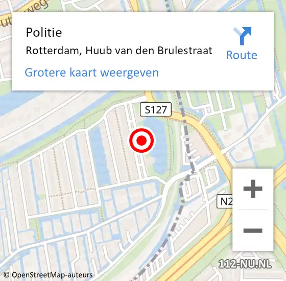 Locatie op kaart van de 112 melding: Politie Rotterdam, Huub van den Brulestraat op 25 oktober 2024 15:28