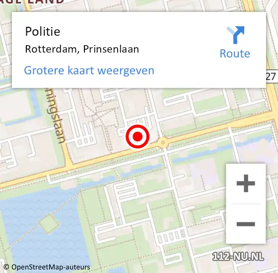 Locatie op kaart van de 112 melding: Politie Rotterdam, Prinsenlaan op 25 oktober 2024 15:28