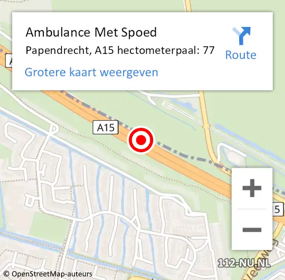 Locatie op kaart van de 112 melding: Ambulance Met Spoed Naar Papendrecht, A15 hectometerpaal: 77 op 25 oktober 2024 15:36