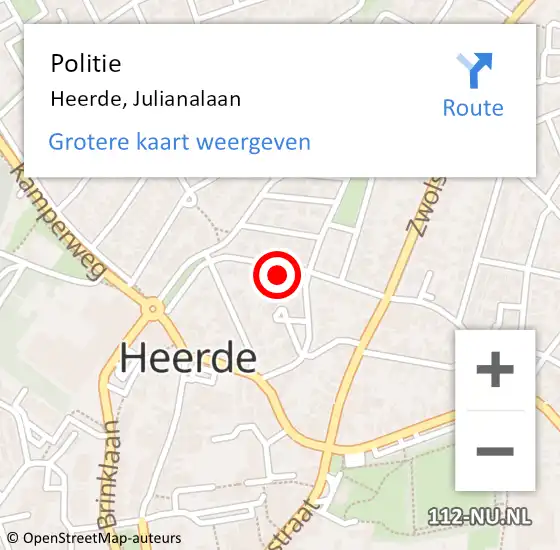 Locatie op kaart van de 112 melding: Politie Heerde, Julianalaan op 25 oktober 2024 15:39