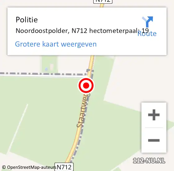 Locatie op kaart van de 112 melding: Politie Noordoostpolder, N712 hectometerpaal: 19 op 25 oktober 2024 15:44