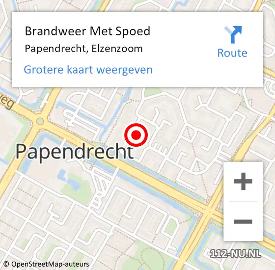 Locatie op kaart van de 112 melding: Brandweer Met Spoed Naar Papendrecht, Elzenzoom op 25 oktober 2024 15:50