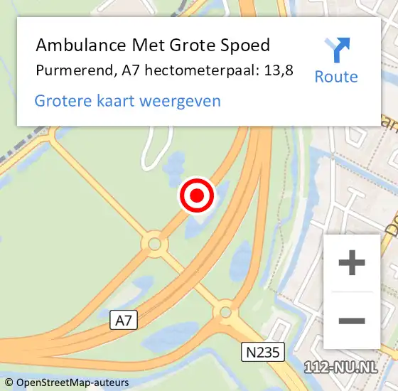 Locatie op kaart van de 112 melding: Ambulance Met Grote Spoed Naar Purmerend, A7 hectometerpaal: 13,8 op 25 oktober 2024 15:50