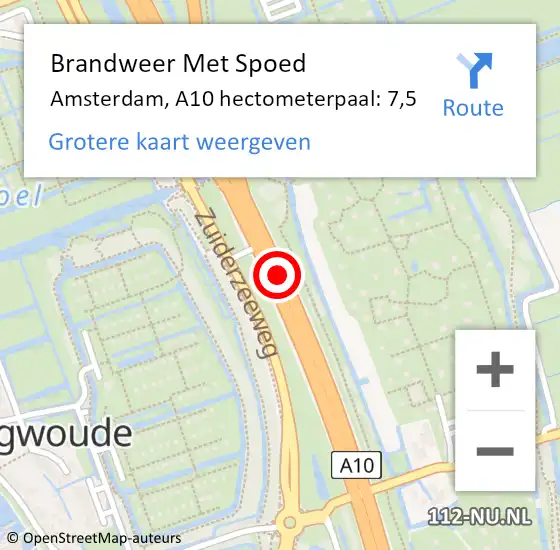 Locatie op kaart van de 112 melding: Brandweer Met Spoed Naar Amsterdam, A10 hectometerpaal: 7,5 op 25 oktober 2024 15:59