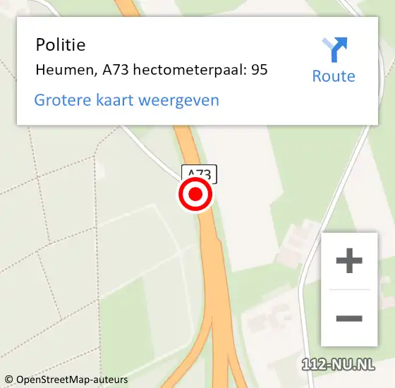 Locatie op kaart van de 112 melding: Politie Heumen, A73 hectometerpaal: 95 op 25 oktober 2024 16:00