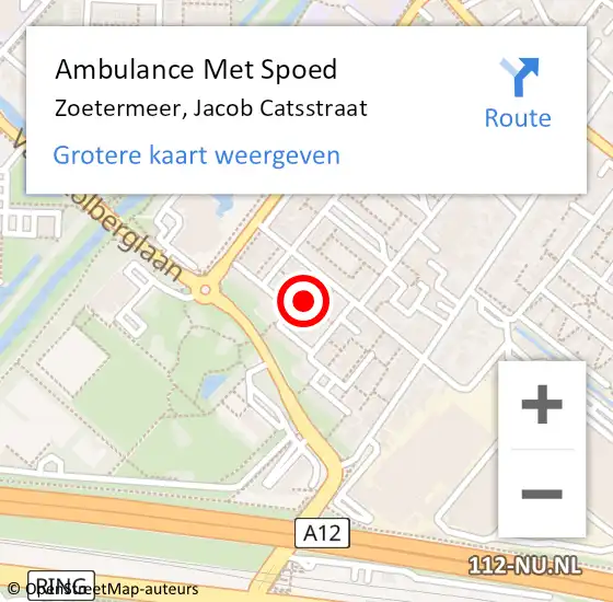 Locatie op kaart van de 112 melding: Ambulance Met Spoed Naar Zoetermeer, Jacob Catsstraat op 25 oktober 2024 16:04