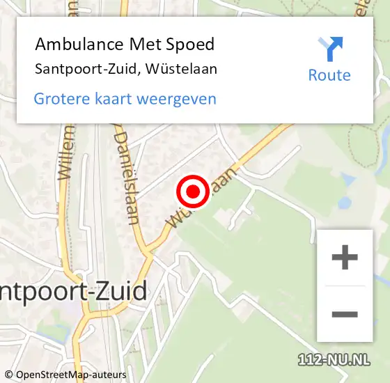 Locatie op kaart van de 112 melding: Ambulance Met Spoed Naar Santpoort-Zuid, Wüstelaan op 25 oktober 2024 16:05