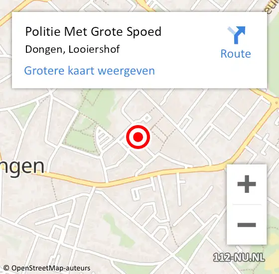 Locatie op kaart van de 112 melding: Politie Met Grote Spoed Naar Dongen, Looiershof op 25 oktober 2024 16:12