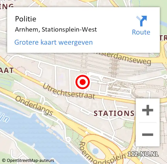 Locatie op kaart van de 112 melding: Politie Arnhem, Stationsplein-West op 25 oktober 2024 16:44