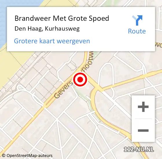 Locatie op kaart van de 112 melding: Brandweer Met Grote Spoed Naar Den Haag, Kurhausweg op 25 oktober 2024 16:48