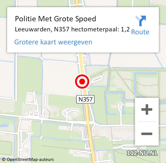 Locatie op kaart van de 112 melding: Politie Met Grote Spoed Naar Leeuwarden, N357 hectometerpaal: 1,2 op 25 oktober 2024 16:50