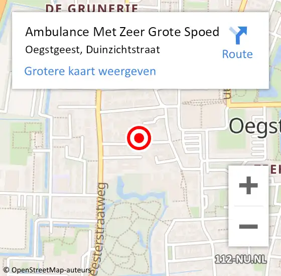 Locatie op kaart van de 112 melding: Ambulance Met Zeer Grote Spoed Naar Oegstgeest, Duinzichtstraat op 25 oktober 2024 16:57