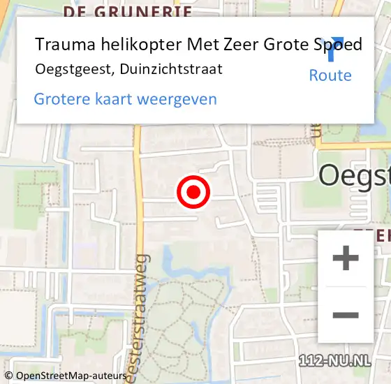 Locatie op kaart van de 112 melding: Trauma helikopter Met Zeer Grote Spoed Naar Oegstgeest, Duinzichtstraat op 25 oktober 2024 16:58