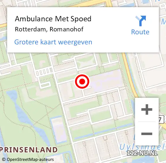 Locatie op kaart van de 112 melding: Ambulance Met Spoed Naar Rotterdam, Romanohof op 25 oktober 2024 17:15