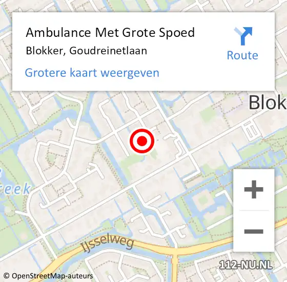 Locatie op kaart van de 112 melding: Ambulance Met Grote Spoed Naar Blokker, Goudreinetlaan op 25 oktober 2024 17:43