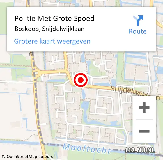 Locatie op kaart van de 112 melding: Politie Met Grote Spoed Naar Boskoop, Snijdelwijklaan op 25 oktober 2024 17:47