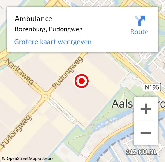 Locatie op kaart van de 112 melding: Ambulance Rozenburg, Pudongweg op 25 oktober 2024 17:53