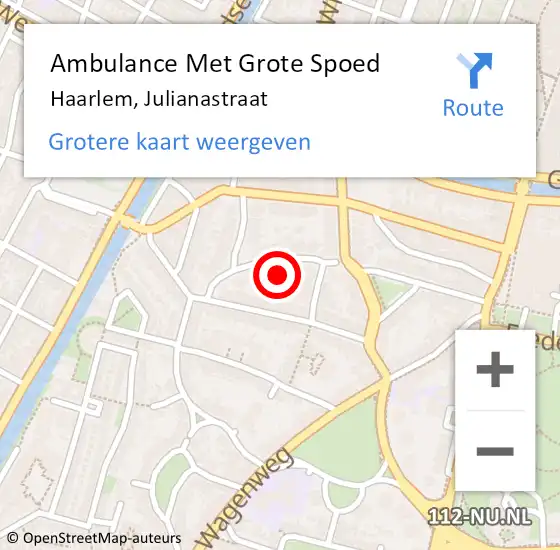 Locatie op kaart van de 112 melding: Ambulance Met Grote Spoed Naar Haarlem, Julianastraat op 25 oktober 2024 18:12