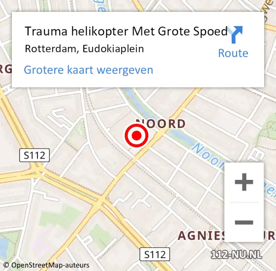 Locatie op kaart van de 112 melding: Trauma helikopter Met Grote Spoed Naar Rotterdam, Eudokiaplein op 25 oktober 2024 18:21