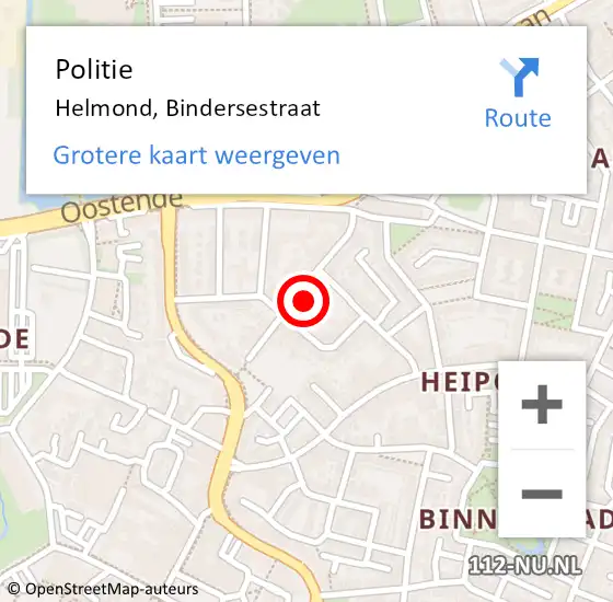 Locatie op kaart van de 112 melding: Politie Helmond, Bindersestraat op 25 oktober 2024 18:35