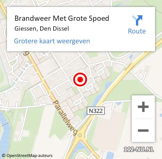 Locatie op kaart van de 112 melding: Brandweer Met Grote Spoed Naar Giessen, Den Dissel op 25 oktober 2024 18:36