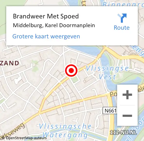 Locatie op kaart van de 112 melding: Brandweer Met Spoed Naar Middelburg, Karel Doormanplein op 25 oktober 2024 18:41