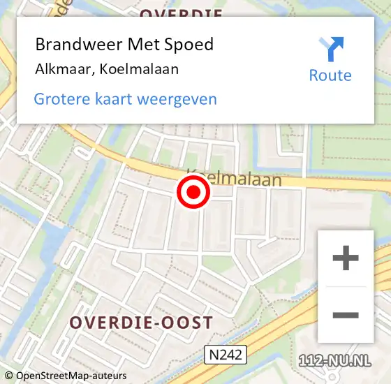 Locatie op kaart van de 112 melding: Brandweer Met Spoed Naar Alkmaar, Koelmalaan op 25 oktober 2024 19:10